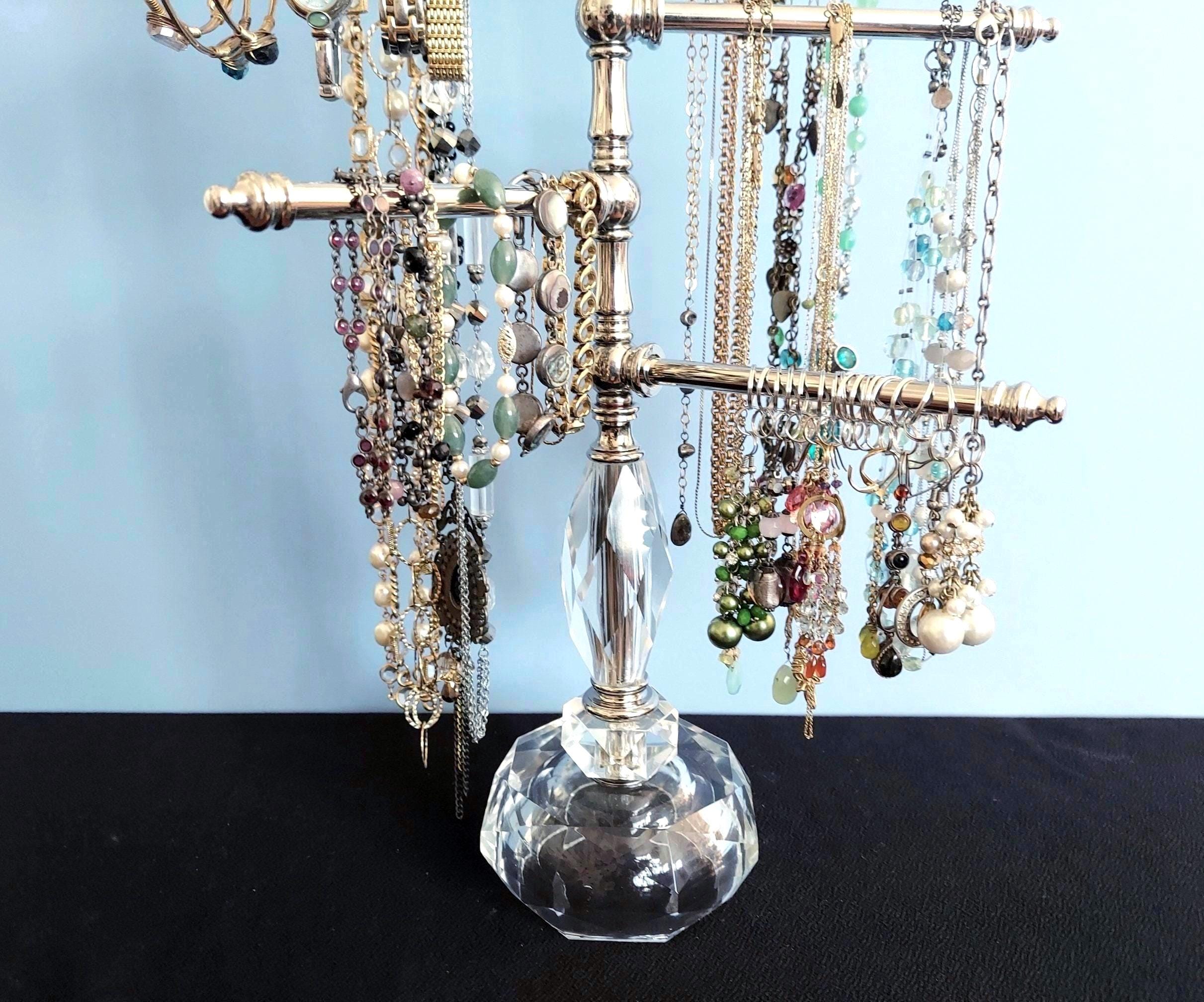 Vintage Hand Cut Crystal and Nickel Jewelry Organizer With 6