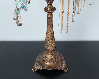 Long Necklace Holder on Antique French Bronze and Crystal Base