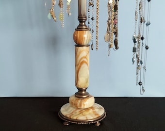 English Onyx and Antique Brass T-Bar Necklace Holder | Long Necklace Stand | Neoclassical Decor