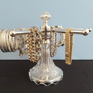 Revolving Bracelet Holder on Vintage Glass Lamp Base | 24&quot;of Bracelet Display | Repurposed Lamp Parts