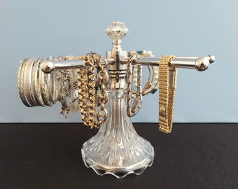 Revolving Bracelet Holder on Vintage Glass Lamp Base | 24"of Bracelet Display | Repurposed Lamp Parts
