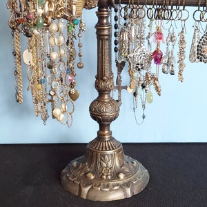 EXCLUSIVE DESIGN 6-Arm Adjustable Jewelry Organizer on Antique Brass Base | Long Necklace Holder
