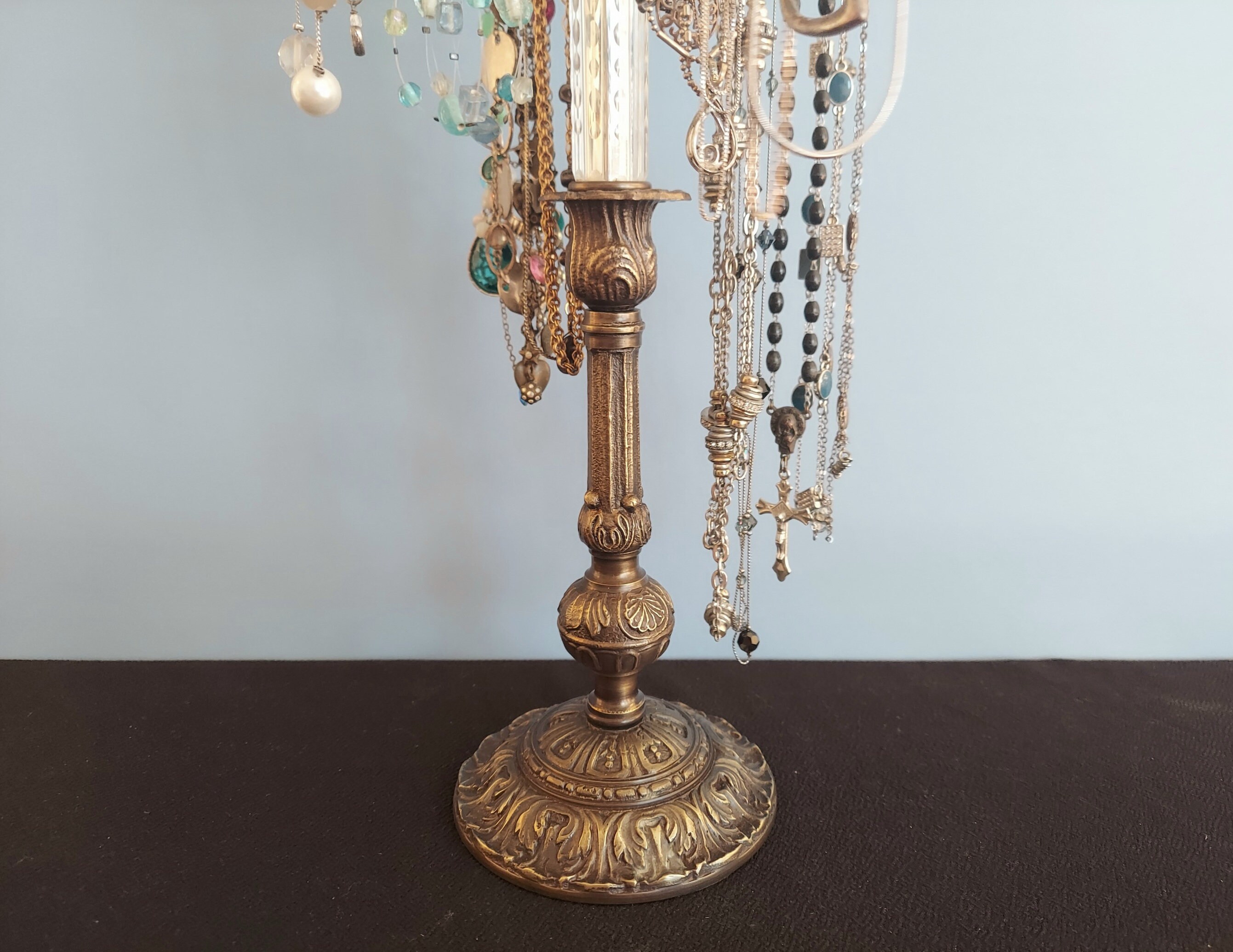 4 arm Revolving Brass Necklace Holder on Antique English
