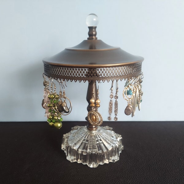 Revolving Pierced Earring Stand for 24+ Pairs on Repurposed Glass Lamp Base | Earring Display for Retail Store