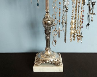 Extra Tall Vintage T-Bar Silverplate Long Necklace Holder | Lariat Rosary and Long Necklace Stand | Retail Display Stand