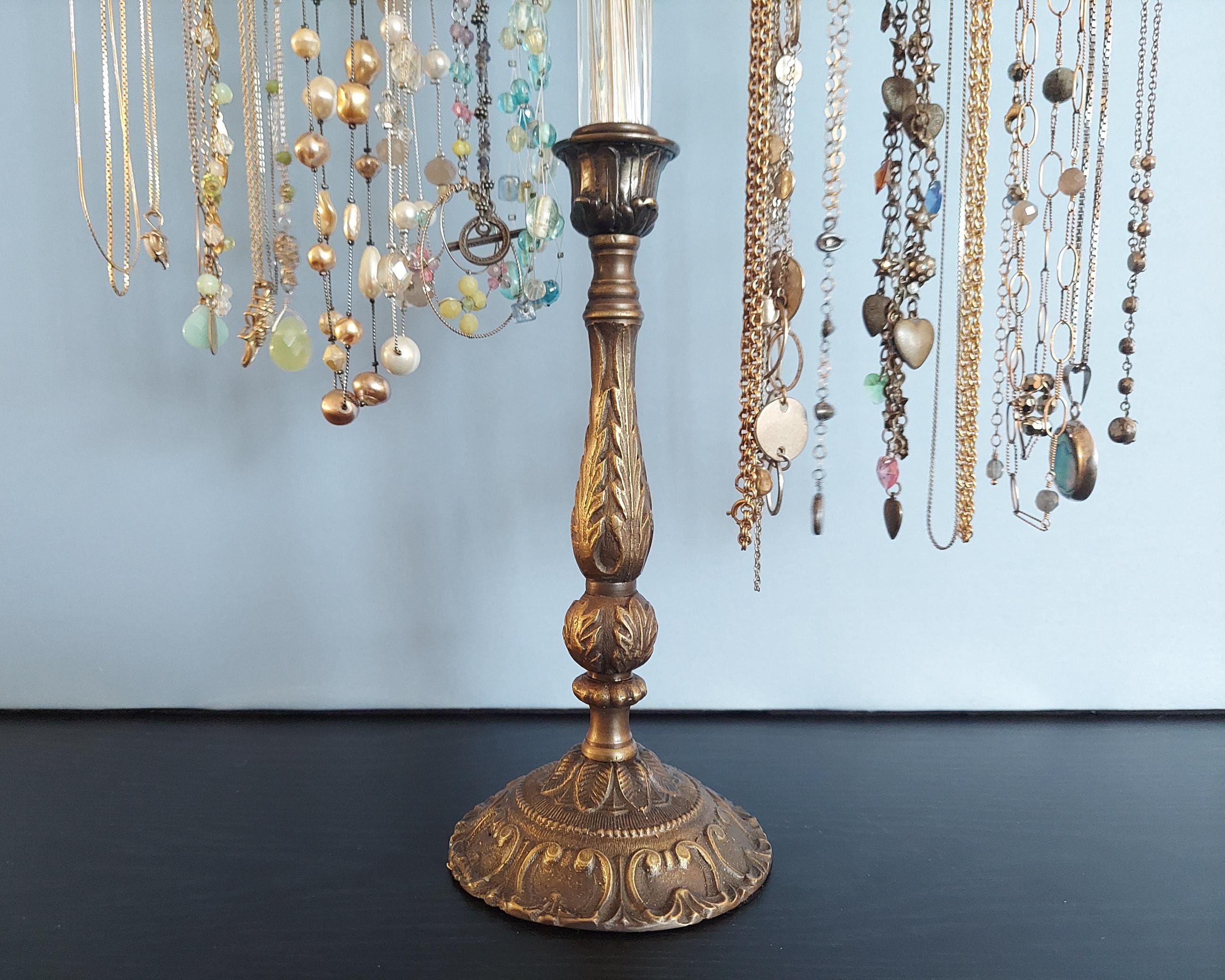 Classic T Bar Necklace Holder on Antique French Candleholder Base French Decor Jewelry Stand Etsy Italia