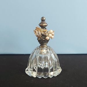 Antique Brass Ring Holder on Fluted Pattern Glass Base  | Engagement or Wedding Ring Holder | Engagement Gift| Upcycled Parts