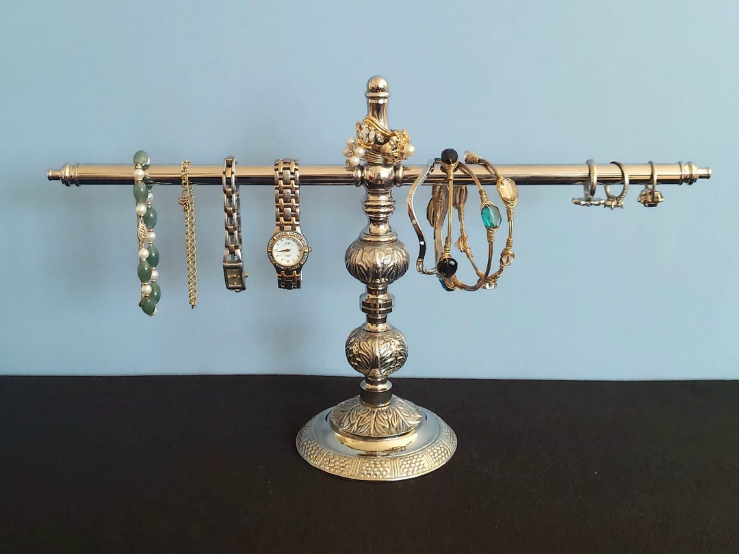 Nickel Cuff Bangle Bracelet Holder From Vintage Upcycled Lamp Parts