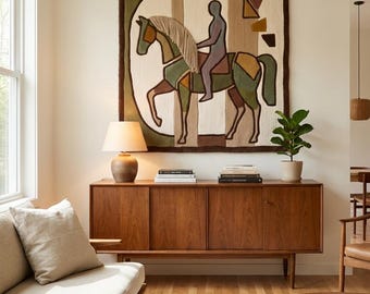 Handmade Horse Fiber Wall Hanging Art Earthy Abstract Tapestry Mid Century Artisan Textile Sculpture