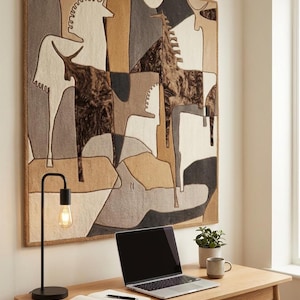 Customize Handmade Horse Fiber Wall Hanging Art Abstract Tapestry Mid Century Japandi  Artisan Textile