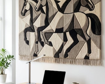 Tapiz abstracto de fibra de caballo tejido a mano para colgar en la pared, escultura textil artesanal japonesa de mediados de siglo.