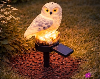 Solar Owl Garden Light – Waterproof LED Outdoor Stake Lamp | Solar Powered Yard Decor | Lawn Pathway Landscape Lighting | Resin Owl Statue