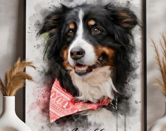 Watercolor Pet Portrait, Custom Dog Art, Hand Painted Style (Digital Download)