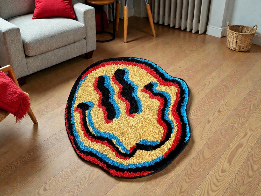 Trippy Smiling Face Tufted Rug – Non-slip Decor - Etsy