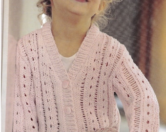 Girls lacy v neck cardigan- knitting pattern- ( 2-10 yrs) aran 10ply worsted wool- knitting pattern download pdf