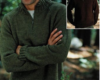 Mens Raglan Zip Jumper Knitting Pattern - DK Wool, Oversize Fit (PDF Download)