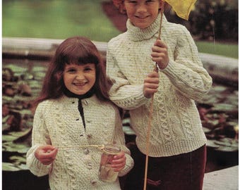 Childs Raglan Aran sweater jumper & Cardigan cable pattern 24 - 34" aran 10ply worsted wool- knitting pattern download