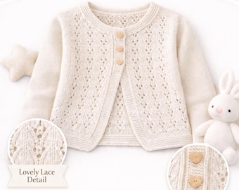 Girls Lace Cardigan Knitting Pattern – DK Weight, Ages 2-11 (PDF Download)