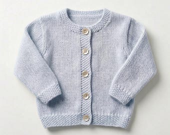 Baby Jacket Cardigan Knitting Pattern – Moss Stitch Bands, DK 8 Ply (0-18 Months) (PDF Download)