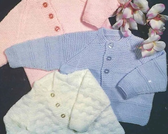 Baby boy- girl cardigans 3 styles in dk-easy knit- fits birth - 12 month download pdf knitting pattern