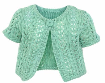 Baby Girl Eyelet Cardigan Knitting Pattern – Garter Stitch, Short Sleeves (PDF Download)