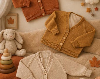 Boys’ and Girls’ Baby Jacket Cardigan – easy-knit in 4-ply  sized 12" to 22" – Knitting Pattern PDF Download.