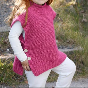Easy beginner girls tabard vest garter stitch button side 2 ~ 12 years aran 10 ply worsted knitting pattern pdf instant download