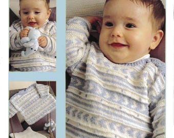 2 Color fair isle sweater with Shoulder fastening- drop sleeves knitting pattern: baby & child (pdf download) 0 - 9months 4 ply Fingering