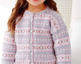Girl's Fair Isle Cardigan Knitting Pattern – Chunky Hat, 3-8 Years (PDF Download)