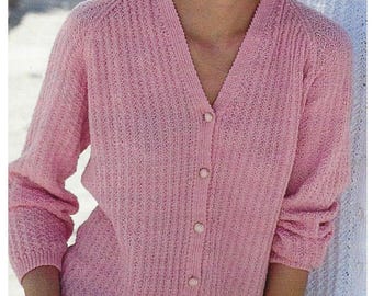 Woman's  textured cardigan -v neck style- dk (8ply) and 4 ply fingering versions on 1 pattern 32 - 42" download pdf knitting pattern