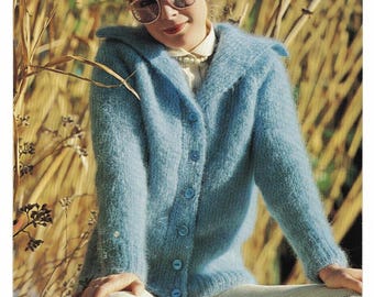 Woman's Mohair Cardigan- sailor collar vintage knit-32" -42" knitting pattern download PDF