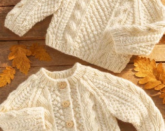 Traditional Aran Cardigan & Roll Neck Jumper Knitting Pattern (0-6 yrs) (PDF Download)