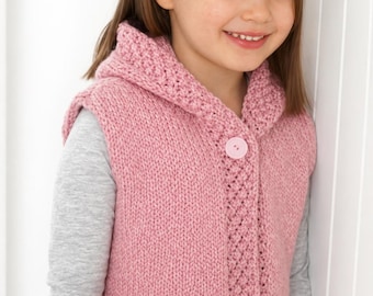 Girls' Cropped Hooded Knit Coat Jacket & Gilet Pattern – Aran 10 Ply Worsted Yarn (PDF)