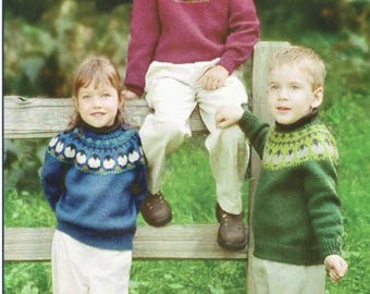 Sheep motif fair isle yoke sweater jumper- boy or girl's in 4 ply fits 24" - 28" (3- 8 years) knitting pattern download