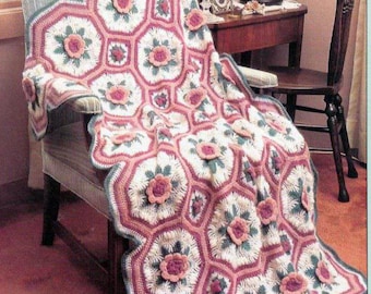 Vintage Rose Garden Granny Square Afghan Crochet Pattern (PDF Download)