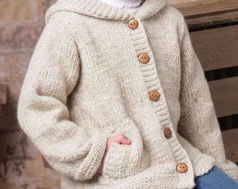 Children's Oversize Hooded Cardigan Knitting Pattern – Chunky Bulky Yarn (PDF Download)