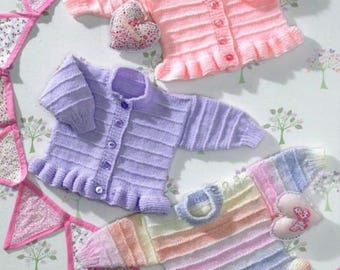Baby girl cardigan sweater jumper round v neck frilly peplum pdf knitting pattern dk ( 8 ply ) 12 - 22" vintage digital download