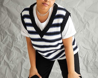 Striped V Neck Sweater Vest Knitting Pattern, DK Wool (PDF Download)