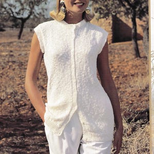Easy plain women's  Cardigan  sleeveless button front 30"-40" DK 8 ply wool knitting pattern pdf download