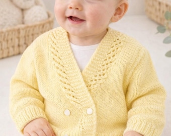 Baby V Neck Cardigan Knitting Pattern – Cross Over DK 8ply (PDF Download)