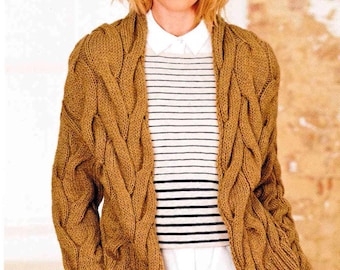 Woman's chunky cable cardigan & long sleeved sweater- chunky-12 ply bulky cardigans~ fits 32 - 42" chest- download knitting pattern pdf