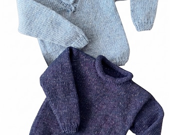 Child's Easy Round & V neck roll neck sweaters- jumpers - Knitting Pattern -Chunky- Bulky (12 ply) PDF Download-20-30" chest