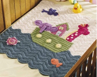 Baby noah's ark worsted weight baby  blanket - cotton worsted weight wool -crochet  pattern download pdf finished size 29" square