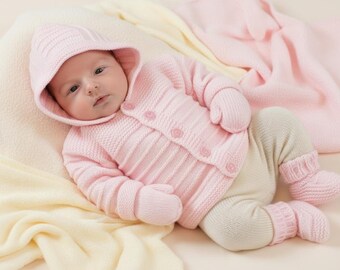 Baby Knit Cardigan, Hat, Mitts, Shoes, Jacket Knitting Pattern (DK Weight)