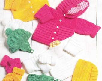 Baby Knitting Pattern – Cardigan, Sweater, Hats, Mitts & Booties (16-22" Chest) (PDF Download)