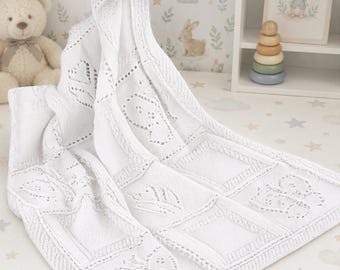 Baby Butterfly Flowers Blanket Knitting Pattern – DK 8 Ply (70x84cm) (PDF Download)