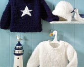 Baby star motif or plain easy sweater children's jumper & hat 16-26" chenille chunky bulky 12ply pdf instant download knitting pattern