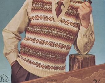 Mans slipovers- sweaters, shakleton jumper and much more- pattern book 20 pages various wools - vintage knitting pattern  download  pdf