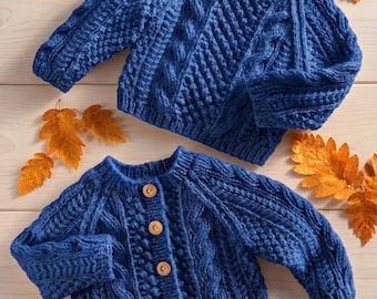 Traditional Aran Cardigan & Roll Neck Jumper Knitting Pattern (0-6 yrs) (PDF Download)
