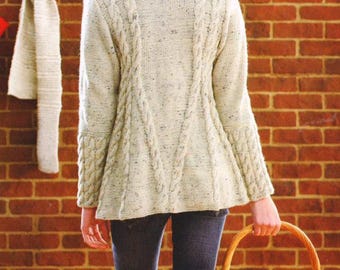 Womans ladies aran a line cable swing jacket 34" 56" ~ aran 10 ply worsted knitting pattern pdf instant download